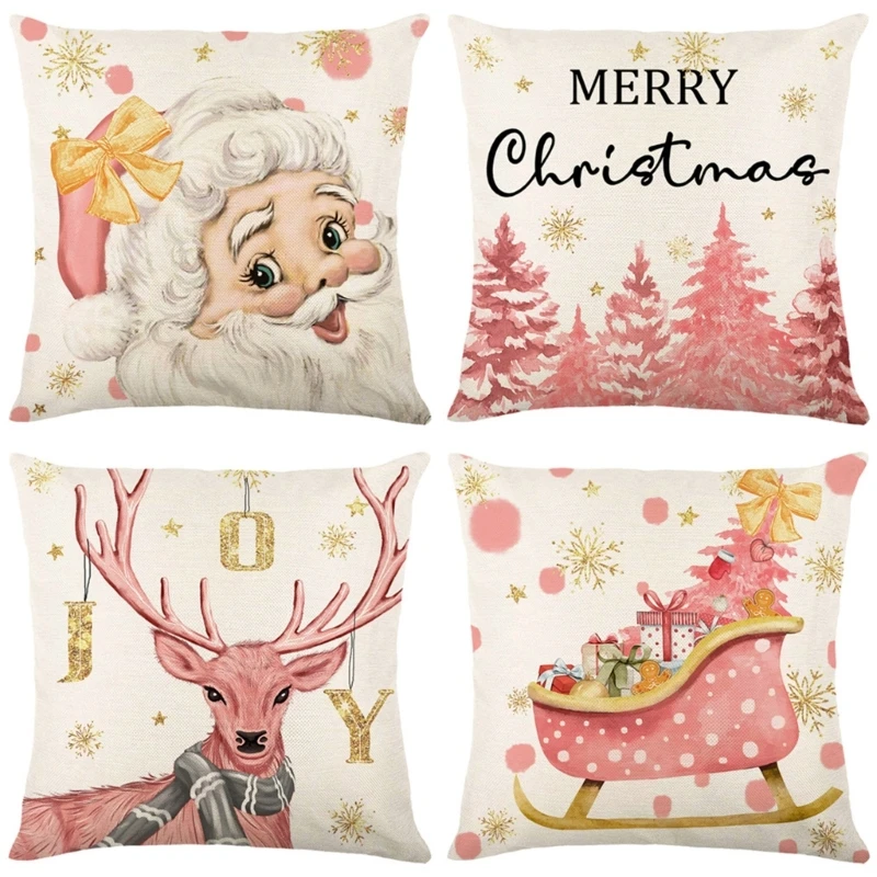 

Christmas Pillow Cover Santa Elk Snowman Throw Pillows Case Cushion Covers Decor for Couch Living Room Bedroom