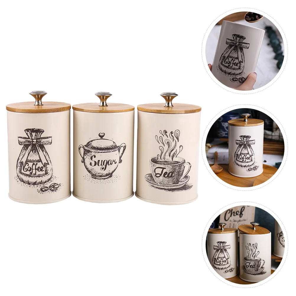 

3 Pcs Storage Tank Food Containers Sealing Jar Thicken Sugar Galvanized Iron Kitchen Cans with Covers