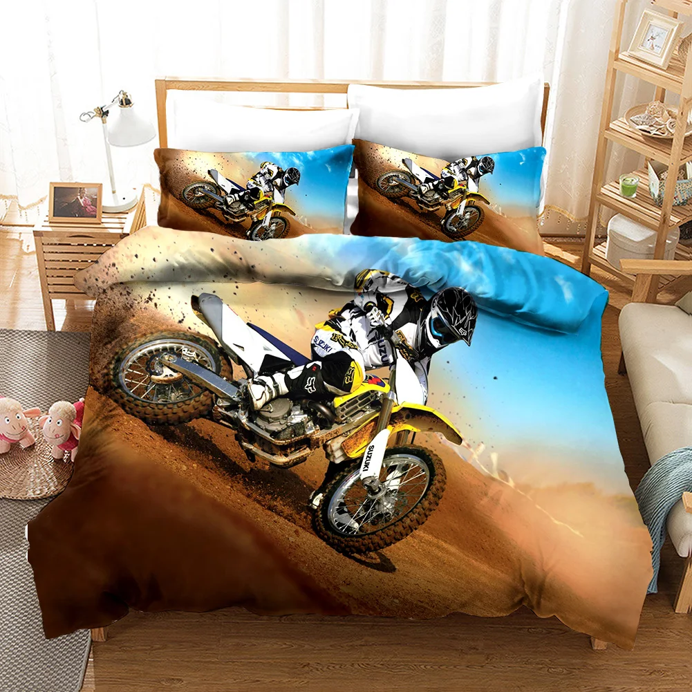 Erosebridal Jogo de cama de piloto de motocross conjunto de lençóis de  bicicleta 3D para crianças meninos adolescentes esportes extremos jogo de  cama corrida motocicleta lençol com elástico coleção de quarto 3