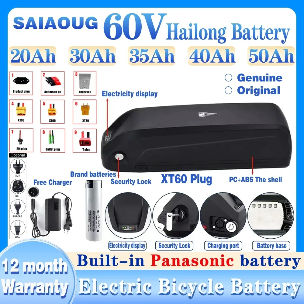 

Original New 60V 20Ah 30Ah 40Ah 50Ah Ebike Battery Hailong Battery with USB 50A BMS 350W-2000W Electric Bicycle Battery