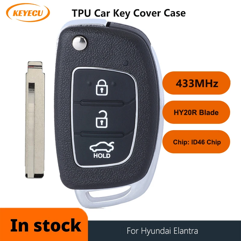 

KEYECU 3 Button For Hyundai New IX35 IX25 IX45 Elantra Santa Fe Sonata Fob 433Mhz ID46 Chip Remote Car Key