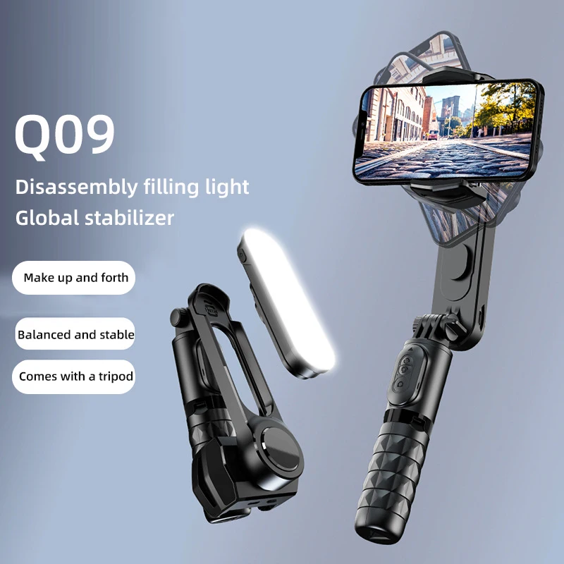 

Q09 Handheld Stabilizer Bluetooth Selfie Stick Tripod With Led Fill Light Mobile Phone Anti-Shake Stand For Vlog Live Streaming