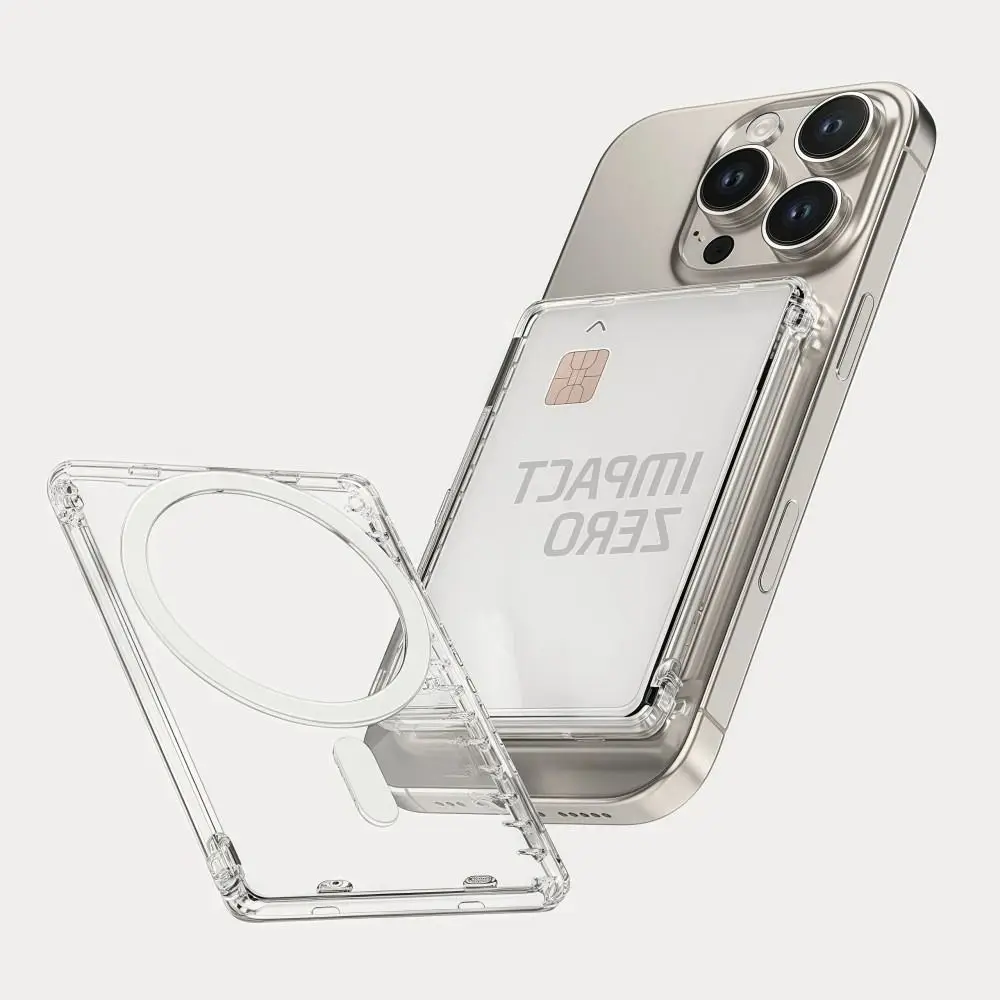 Transparent Magnetic Card Sleeve with Dual Slots and Shockproof Stand Functionality