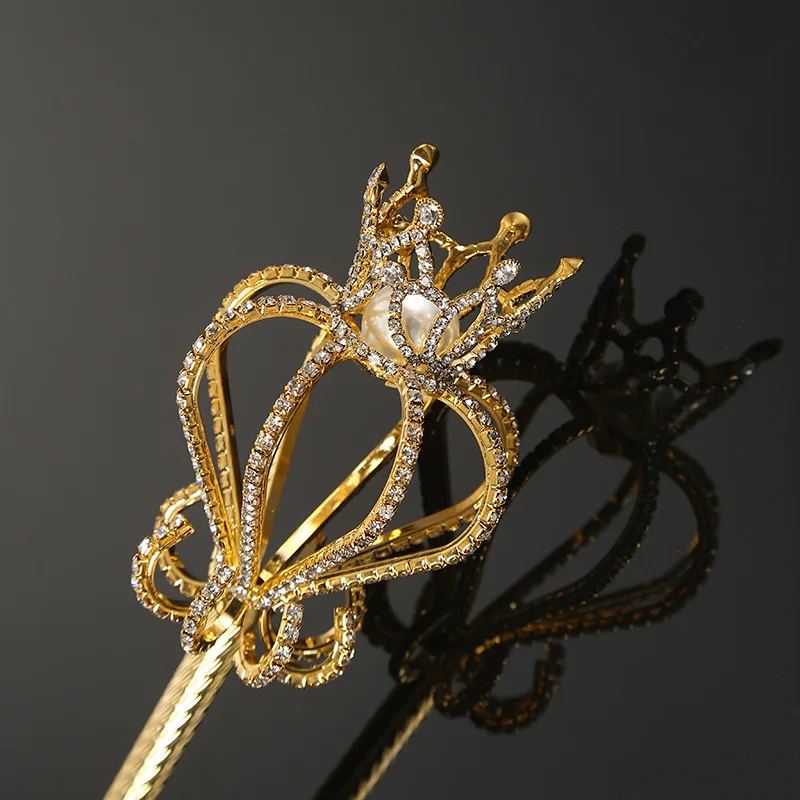 Cetro de cristal dourado e prateado tiara coroa para casamento_voghion.com