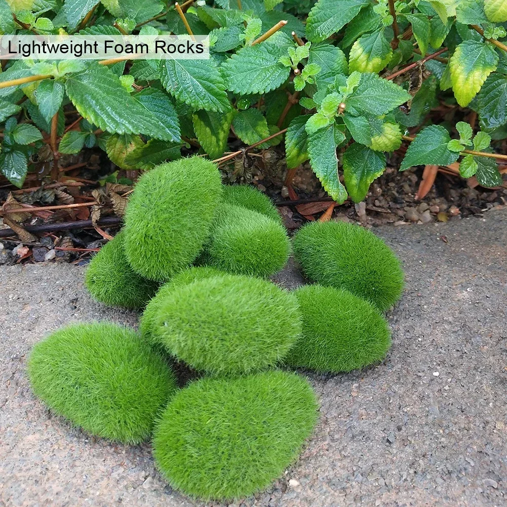 For Garden and Crafting Fake Stone Simulation Plant DlY Decoration Creative Crafts Artificial Moss Rocks 30pcs Green