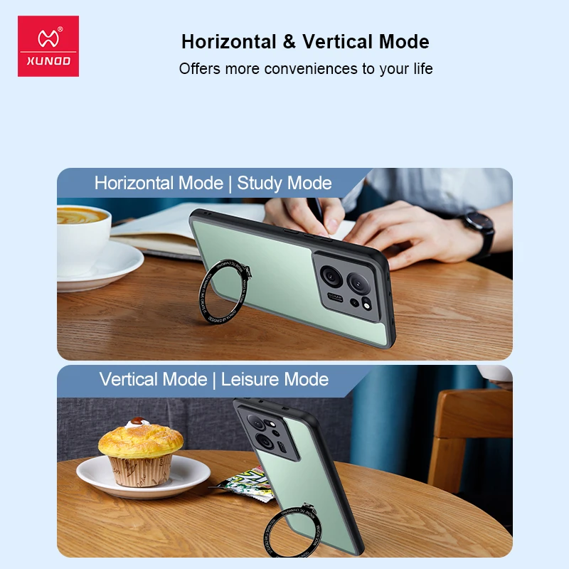 Xundd For Xiaomi 13T 13T Pro Magnetic Holder Case,Aribags Shockproof Shell,Camera Protction PC+TPU Back Stripe Transparent Cover