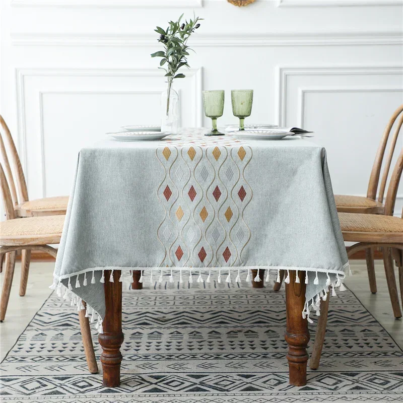 

Fashion Stripe Designs Solid Decorative Linen Tablecloth With Tassels Rectangular Wedding Dining Table Cover Tea Table Cloth