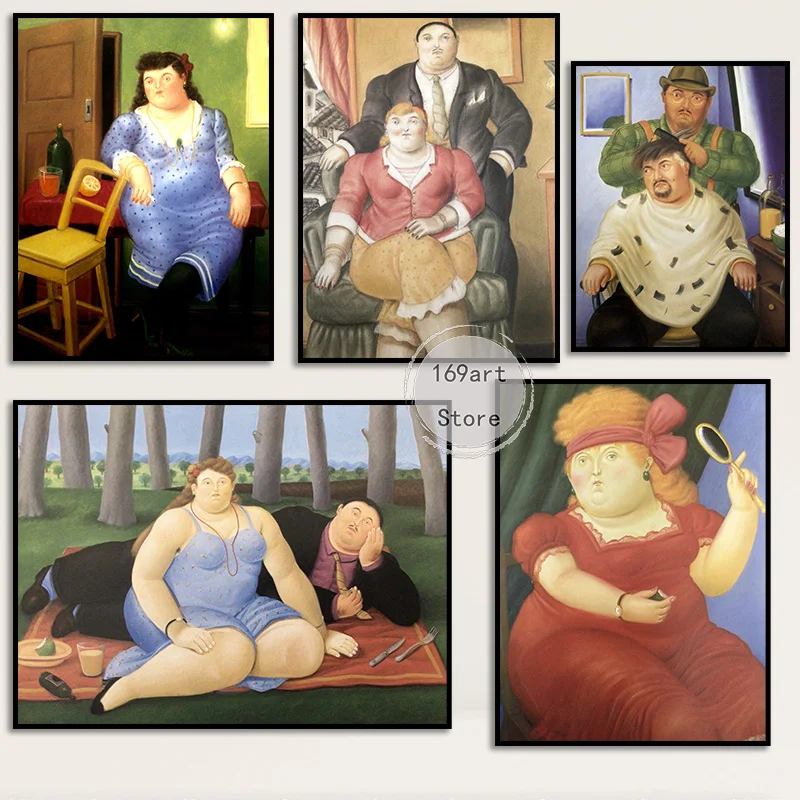 재미있는 페르난도 보테로 남녀 초상화, 마시는 주스 아트 포스터, 캔버스 페인..