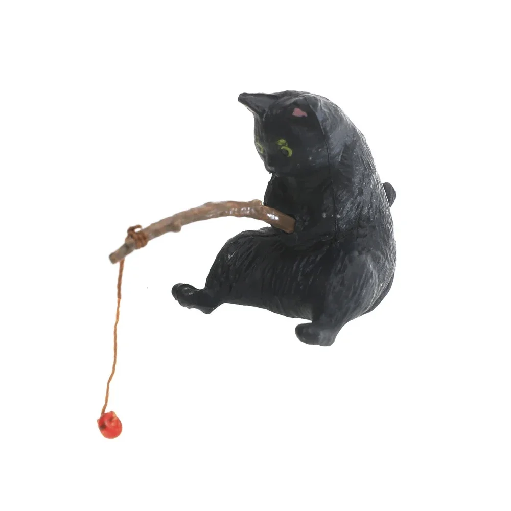 Fish Tank Side Small Resin Cartoon Fishing Cat Kitten Hanging Creative Fun Micro Landscape Office Ornaments Aquarium Decoration