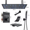 Ceiling  Shower Faucet Big Rainfall LED Shower Head Concealed Shower System Black Embedded Shower 6