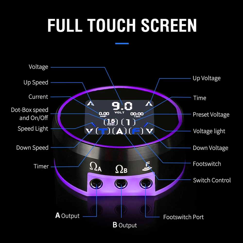New Aurora 3/2 LCD Tattoo Power Supply Portable Tattoo Power Battery Full Touch Screen Aurora Source With US/EU Adapter Kit