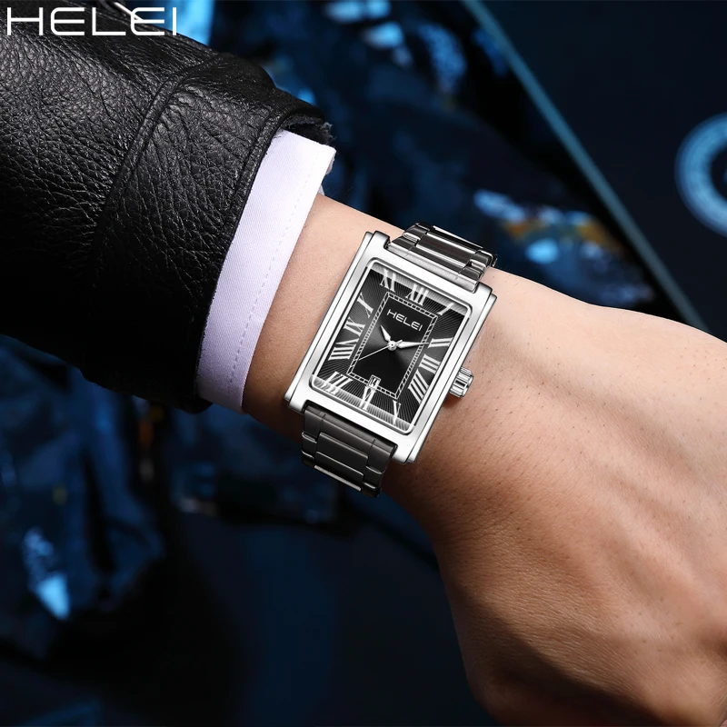 HELEI Men's Trendy Watches Stainless Steel Quartz Men's Watches Ancient Rome Digital Dial Waterproof Casual Watches