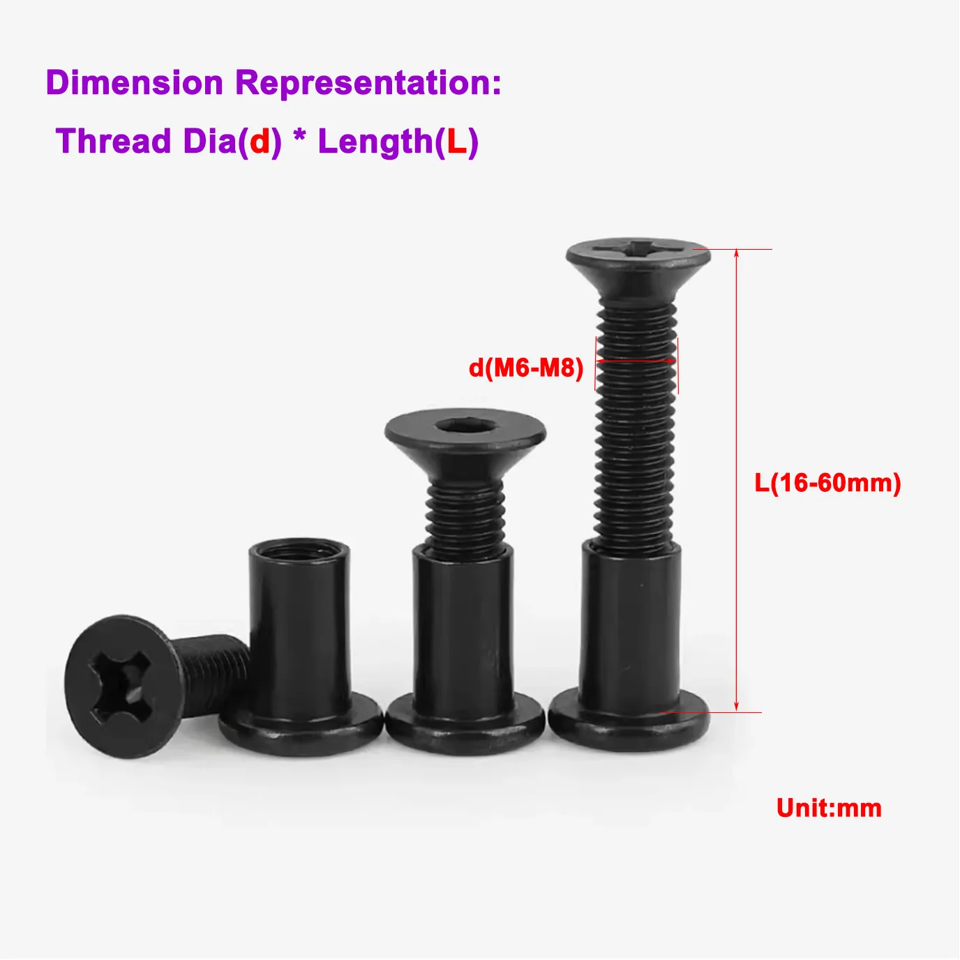 

Black 304 Stainless Steel Cross / Hexagonal Countersunk Head Tapping Clamp Bolt Furniture Bed Connection Locking Screw M6M8