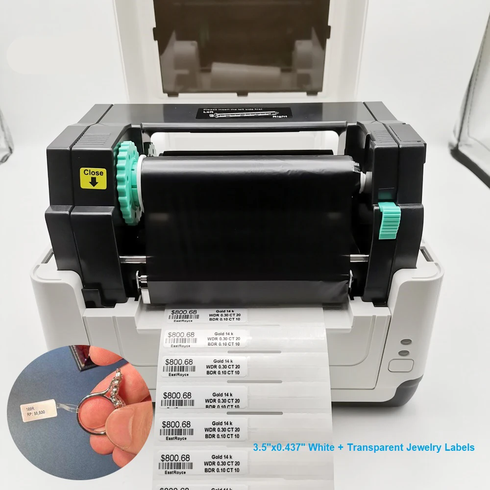 고품질 블랙 레진 리본 40-110mmx300m 열전사 프린터 잉크 리본 롤 (광택 PET 라벨 인쇄용)