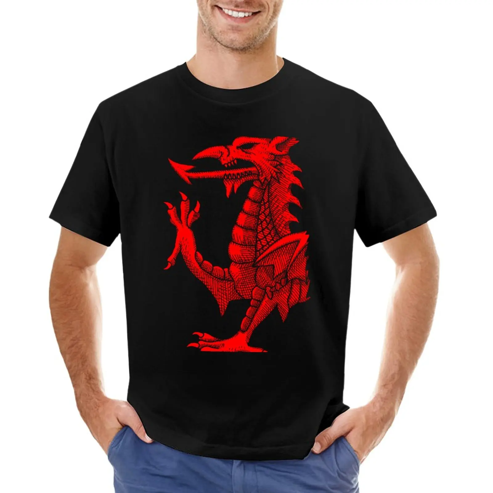 T-Shirt Da Cova Welsh Dragon - Red Magliette Personalizzate Camicie Magliette Grafiche Camicetta Maglietta Nera Magliette Grandi E Alte Per Uomo