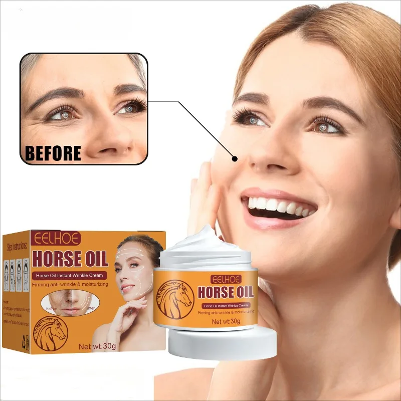Horse Oil Instant Wrinkle Cream Brightening Smooth Firming Lifting Anti Aging Fade Fine Lines Moisturizing Whitening Repair Skin