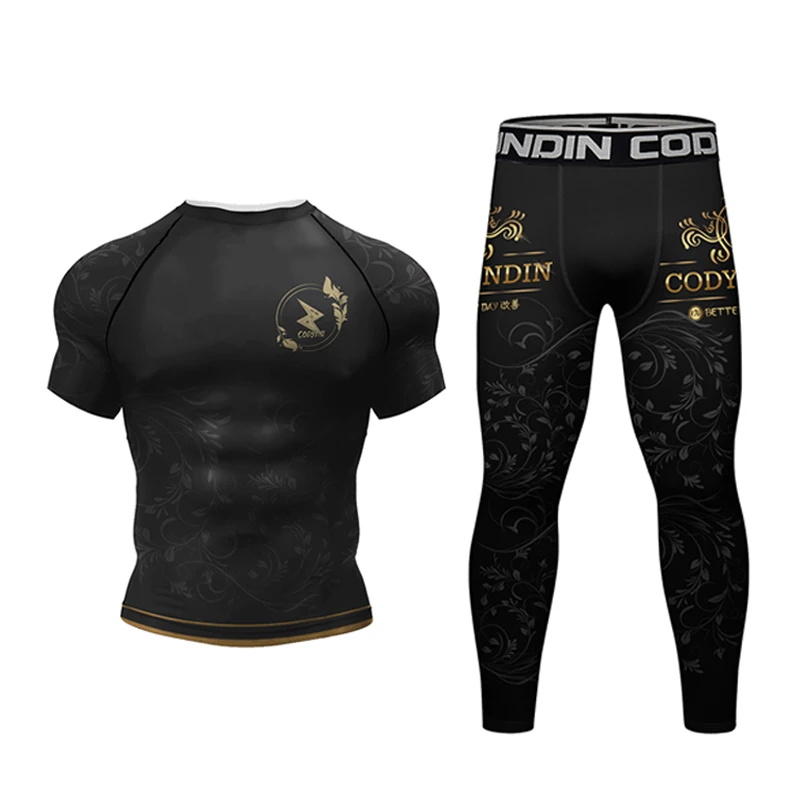 Men Tracksuit MMA Rashguard Jiu Jitsu T-shirt+Pants Sets Fitness Boxing Jerseys BJJ Muay Thai Shorts Gym Rash Guard Sportsuit 5