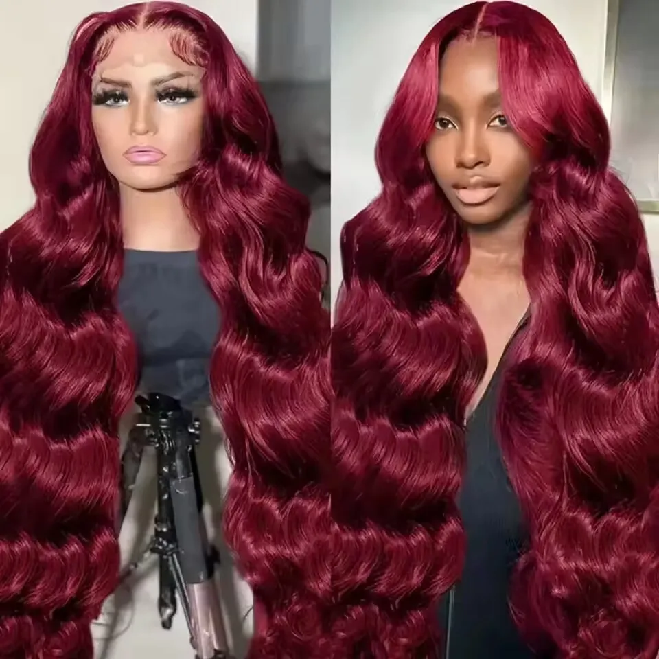 44 46 Inches 99J Colored 13x4 HD Lace Front Human Hair Wig body wave Burgundy 1…