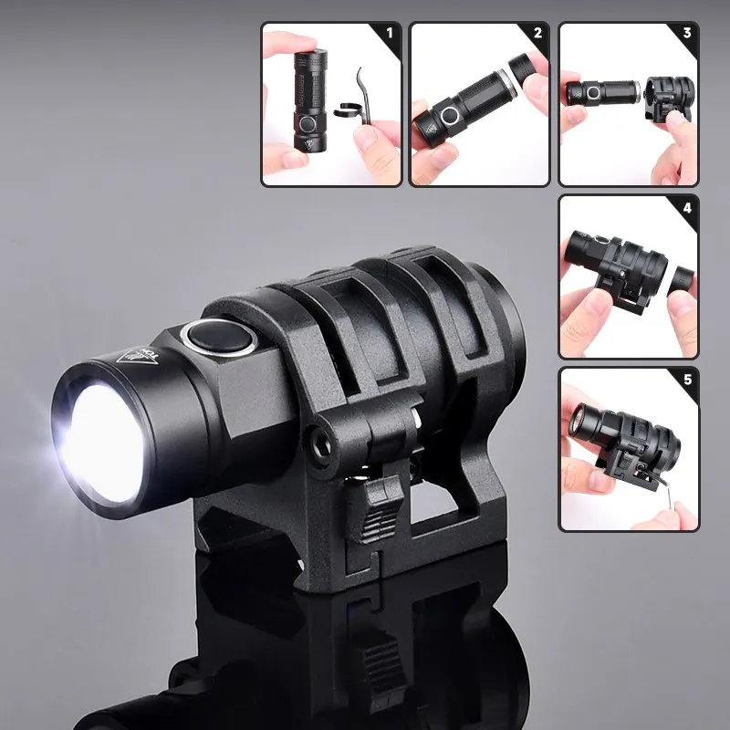 WADSN 금속 미니 스트로브 손전등, 빠른 헬멧 라이트 모자 헤드 램프, 20mm 피카티니 레일 시스템, 야외 사냥 미니어처 토치