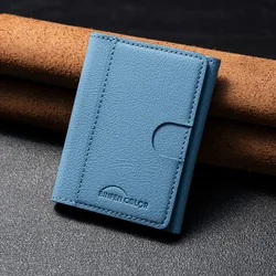 Compact Magnetic Leather Wallet with Stand and Card Holder Functionality (Light Blue)