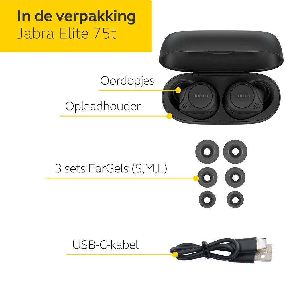 Jabra Elite 75t True Wireless Bluetooth earphones Sports Headset bluetooth Music Super Noise-cancelling Waterproof Headphones swimming headphones