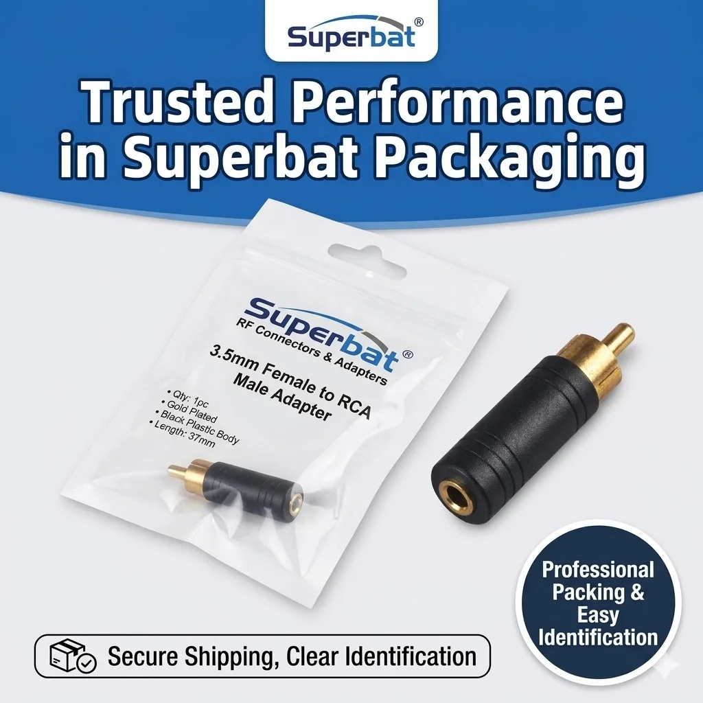 Superbat RCA Male to 3.5mm Stereo Female Audio Video Converter Adapter RF Connector for Home Theater And Ente0rtainment Systems