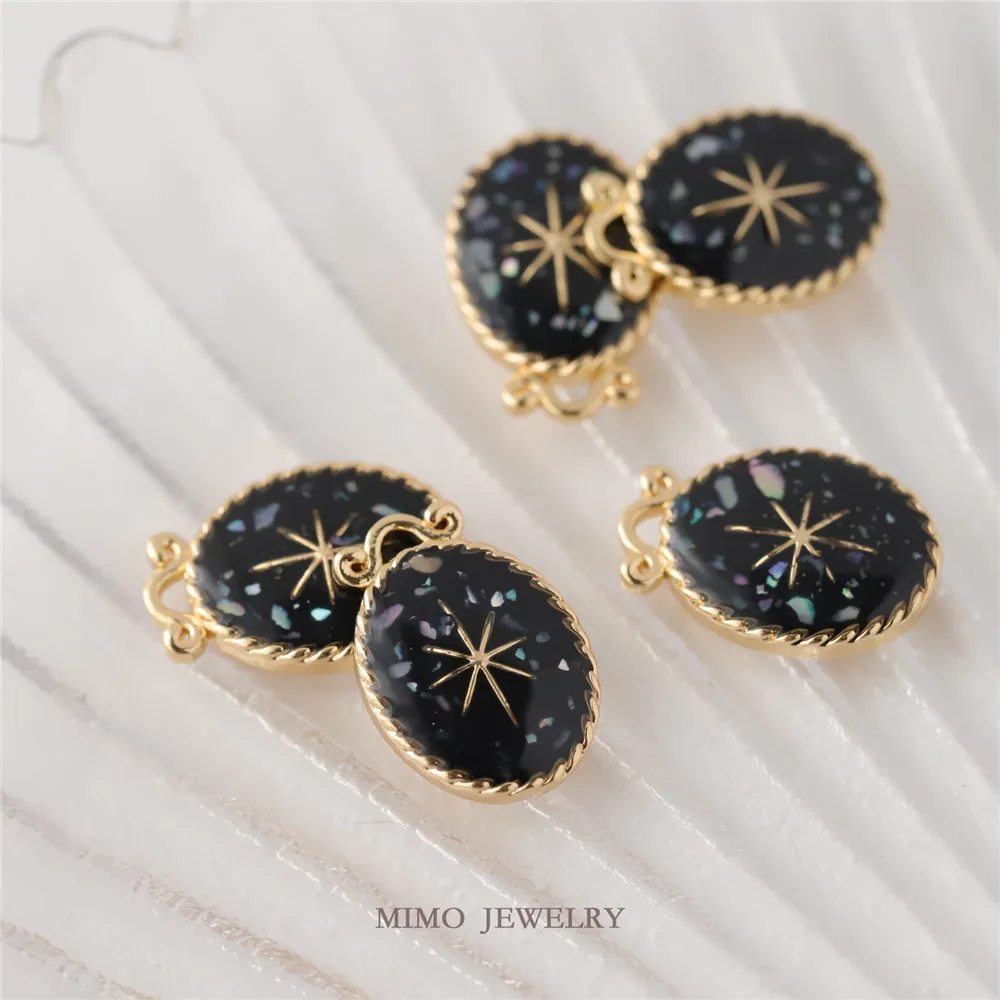 14K Gold Plated Brass Oval Mysterious Black Starlight Charm Pendants Jewelry Making Supplies Diy Accessorie 14k gold plated brass round cross iris pattern white fritillaria charm pendants jewelry making supplies diy accessorie