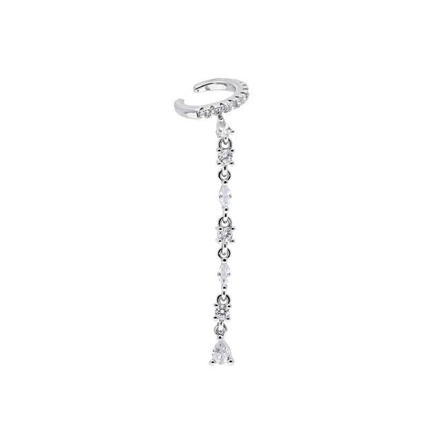 Boucles d'Oreilles Double 2 Piercing pour Femme, Goutte d'Eau, Tendance, Romantique, 5A CZ, Station Link, JoTassel, 1 Pièce