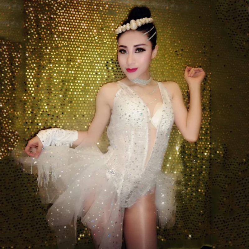 

Флэш-флэш, белая сетчатая юбка, Женский танцевальный костюм Gogo, одежда для бара, ночного клуба, эротический костюм, модель XS6371