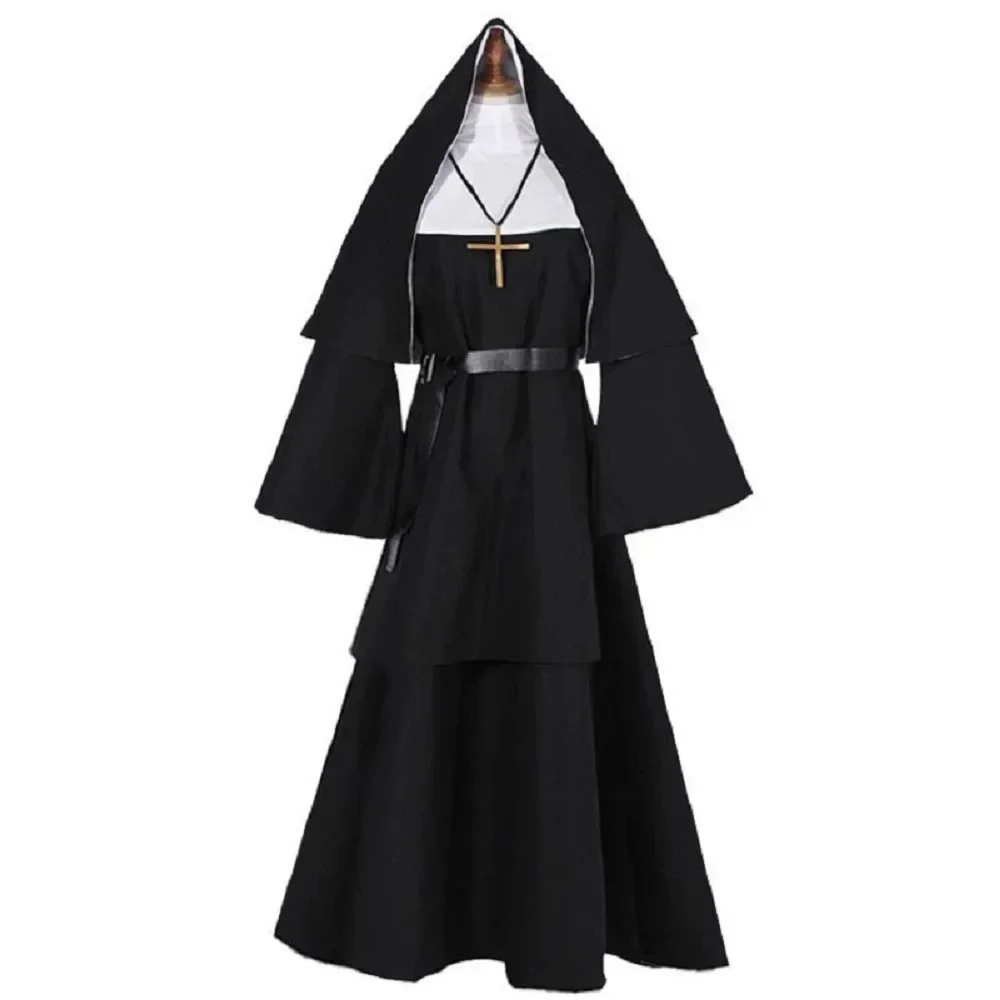 Costume for Women Scary Halloween Costumes Plus Size Nun Outfit for Party Unisex Men Priest Cosplay Long Dress Adult Ghost