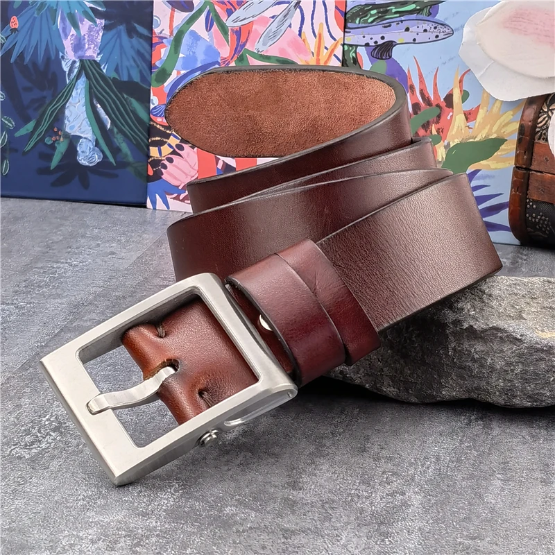 Luxus Solide Edelstahl Gürtel Schnalle Echtes Leder Gürtel Männer Ceinture Männer Taille Gürtel Dicken Leder Gürtel Für Mann SBT0023 – Detail 5