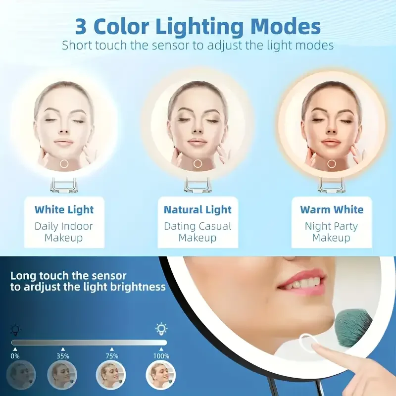 1x 40X Magnifying Mirror with Light, Adjustable Color Lighting, Includes 3 Suction Cups, Stand & Clips, Perfect for Makeup Vanit