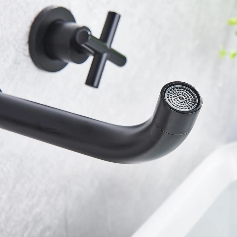 

Настенный смеситель Vidric, вращающийся кран для ванной комнаты, черный/матовый золотой цвет, двойная ручка, крепление на стену