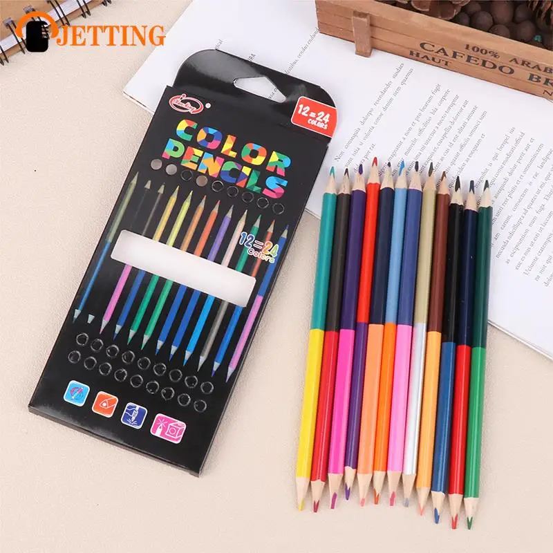 12Pcs24ColorsDoubleheadedColorLeadPencilWoodColoredPencilsForDrawingStationery