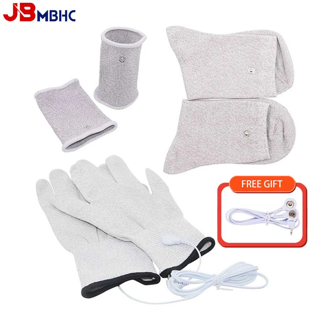 1SetConductiveSilverFiberTENSEMSElectrodeTreatmentGlovesSocks