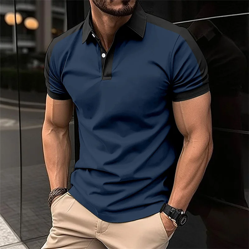 6XL plus size men’s fashion polo t-shirt, summer short sleeve patchwork 3D printed streetwear casual top CyberStreetOne” black