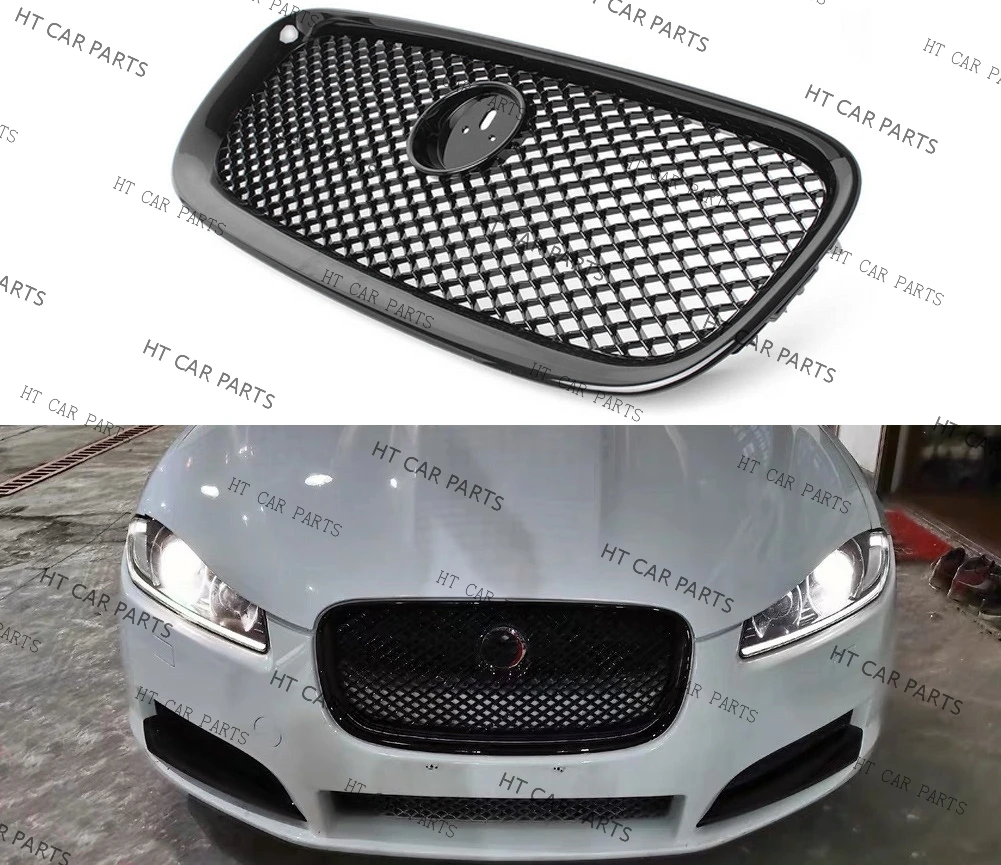 

Car front grill radiator exterior racing grills mesh grill front shock absorber for jaguar xf xfr x250 Black 2012 2013 2014 2015