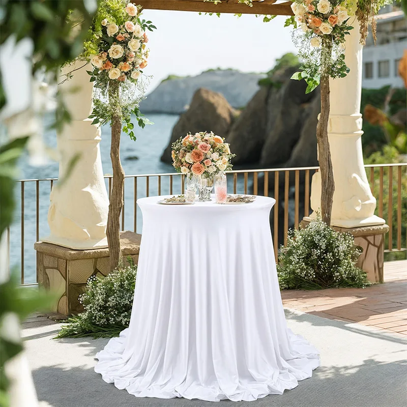 

Cocktail table skirt White Black 60cm 80cm 24inch Round Elastic table cloth for Wedding Banquet table Decor cover