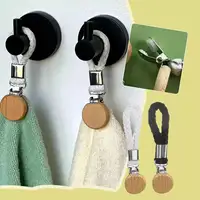 2pcs Towel Hook Holder Braided Cotton Loop Towel Hangers Rack Wooden Decor Hangers Rack Tea Towel Holders for Kitchen Bathroom 2