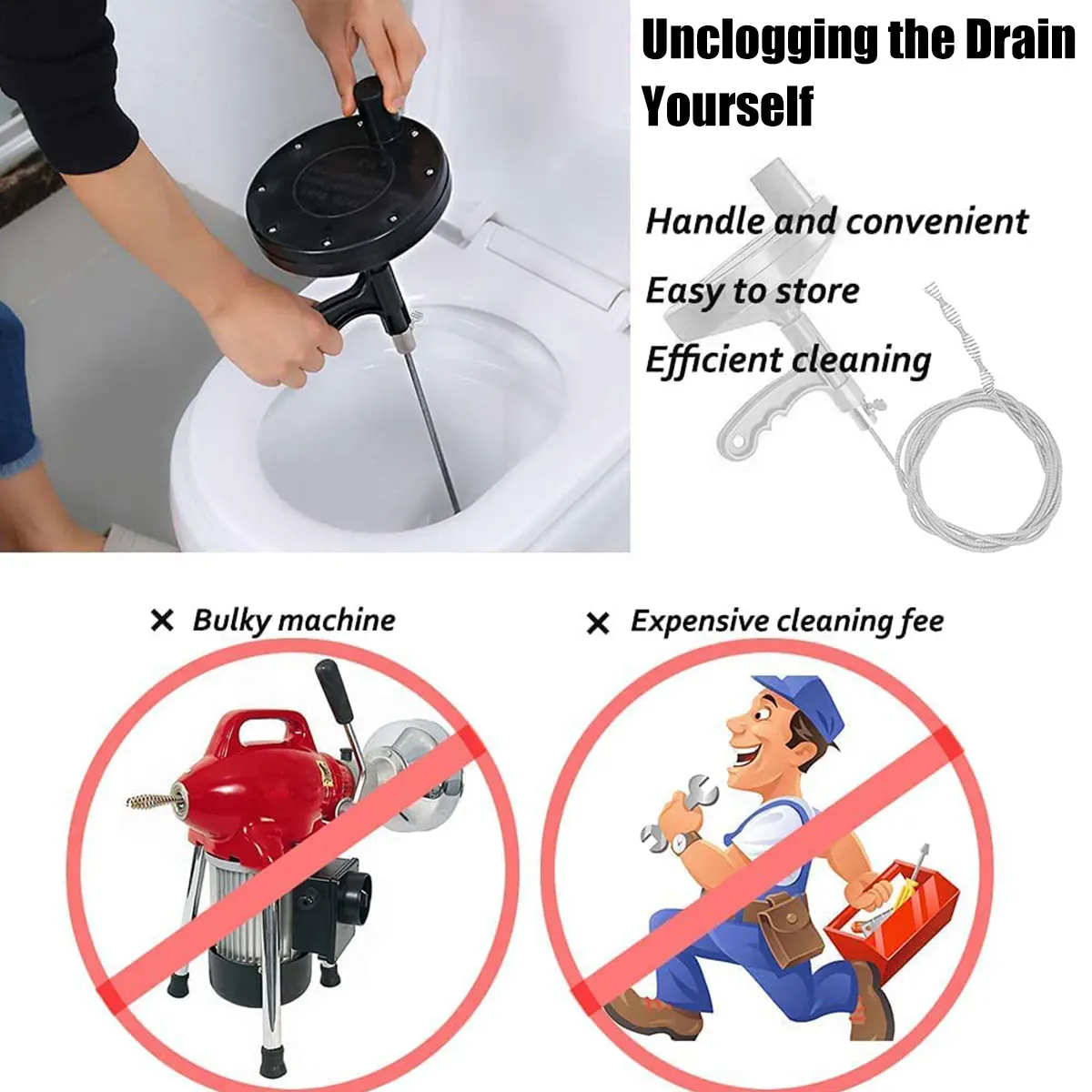 Manual Drain Pipe Cleaner Auger Tool for Bathroom Sink