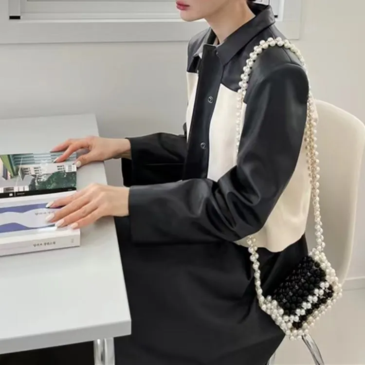 New small Pearl Beaded Bag White Beaded Fairy Portable Messenger Bags with Chain Female Purses and Handbags Cross Body Bag Woman