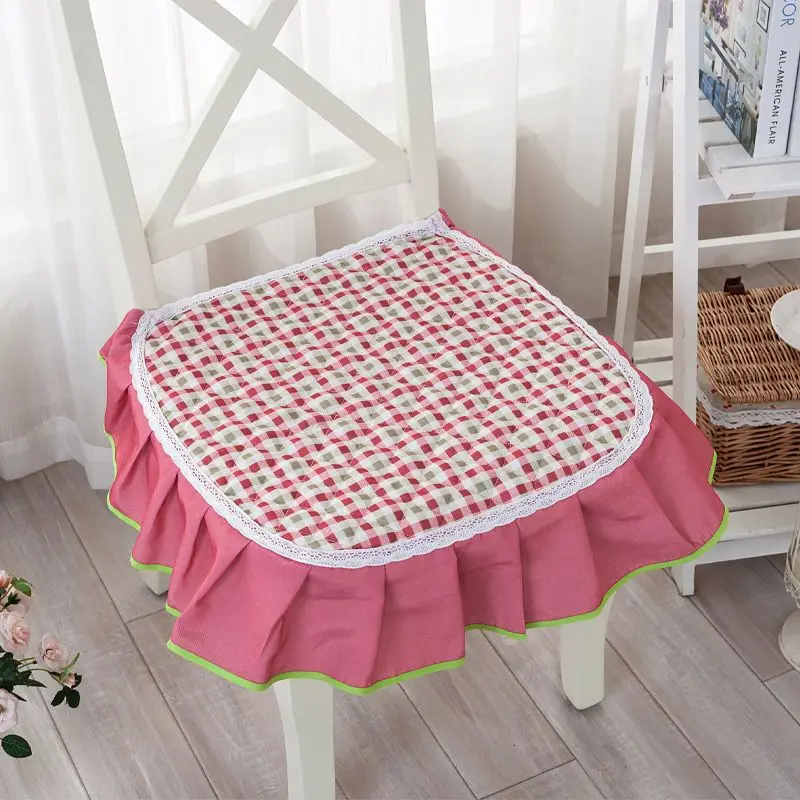 

New Home Lace Dining Chair Non-slip Cushion Autumn Winter Thickened Warm Stool Pad Pastoral Flower Pattern Seat Mat Home Decor