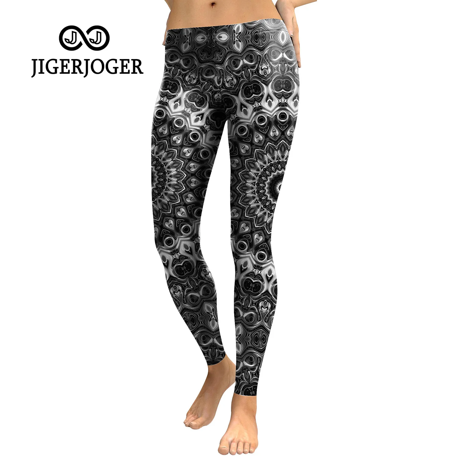 

JIGERJOGER Women Leggings Pants Sport Ropa Para Mujer Black Geometric Leggings XL Yoga Pants Compression Tight Girls Leggings