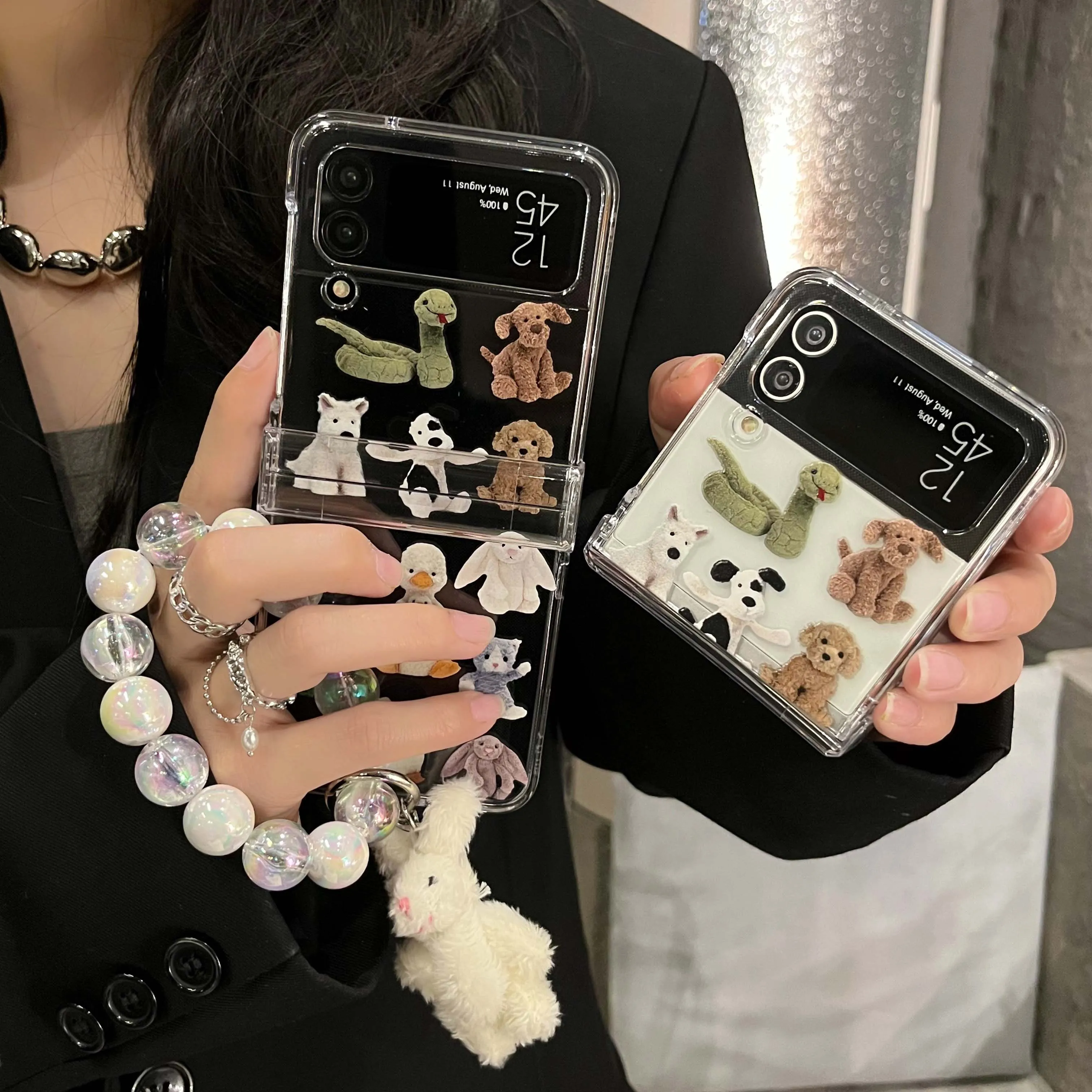 Cute Cartoon Bear Pendant Phone Case For Samsung Galaxy Z Flip 3