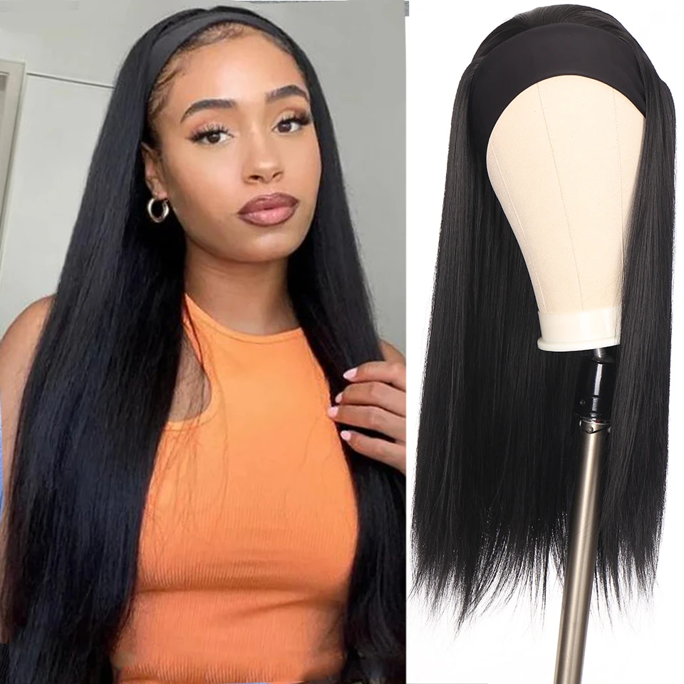 HOUYAN A long straight black brown twocolor headband ribbon synthetic