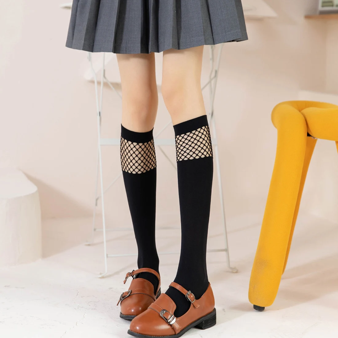 

Fashion Women Sexy Knee High Socks Mesh Stockings Fishnet Cute College Style Girls Lolita Party Student Black Gothic Long Socks