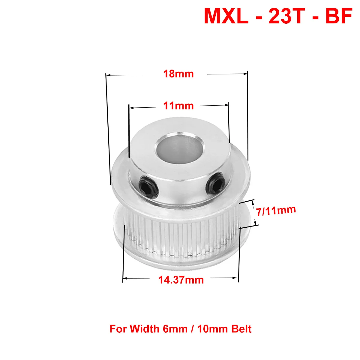 

1Pcs MXL 23 Tooth Timing Pulley Bore 5mm 6mm BF Aluminum Synchronous Pulley Wheel For Width 6mm 10mm MXL Timing Belt