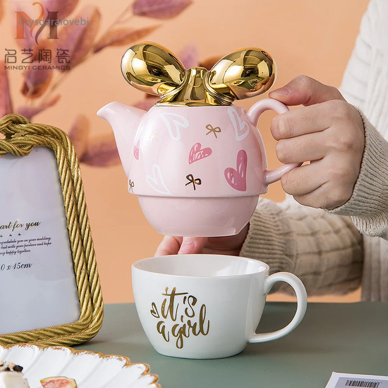 

Британский светлый Роскошный милый чайник для послеобеденного чая с сердцем для девочек керамическая Бытовая чашка для воды Набор для кофе в гостиной