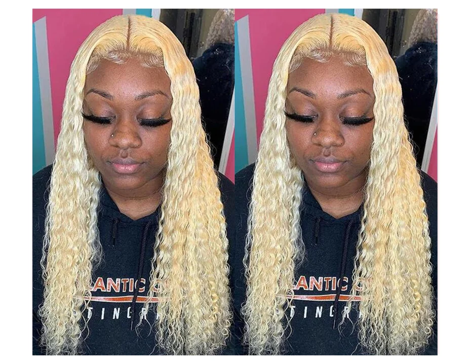 Tiefe Welle 13x4 13x6 Spitze Front Menschliches Haar Perücke Preplucked 613 Blonde Farbe Lockige Perücken Für frauen Brasilianische Transparente Frontal Perücke – Detail 7