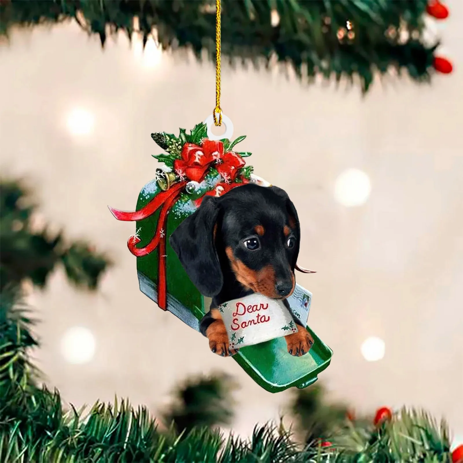 thumbnail image 5 of Adornos colgantes para árbol de Navidad, colgantes con forma de perro salchicha, decoraciones navideñas para el hogar, regalos de Navidad y Año Nuevo, 5 of 5